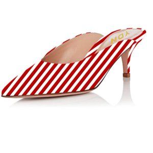 YDN Red Stripe Pointed Toe Low Heel Mules